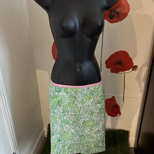 Lilly Pulitzer Green Botanical A-Line Skirt with Pink Trim